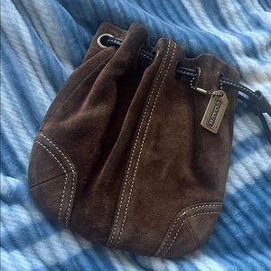 Coach Rich Brown Suede Drawstring Pouch